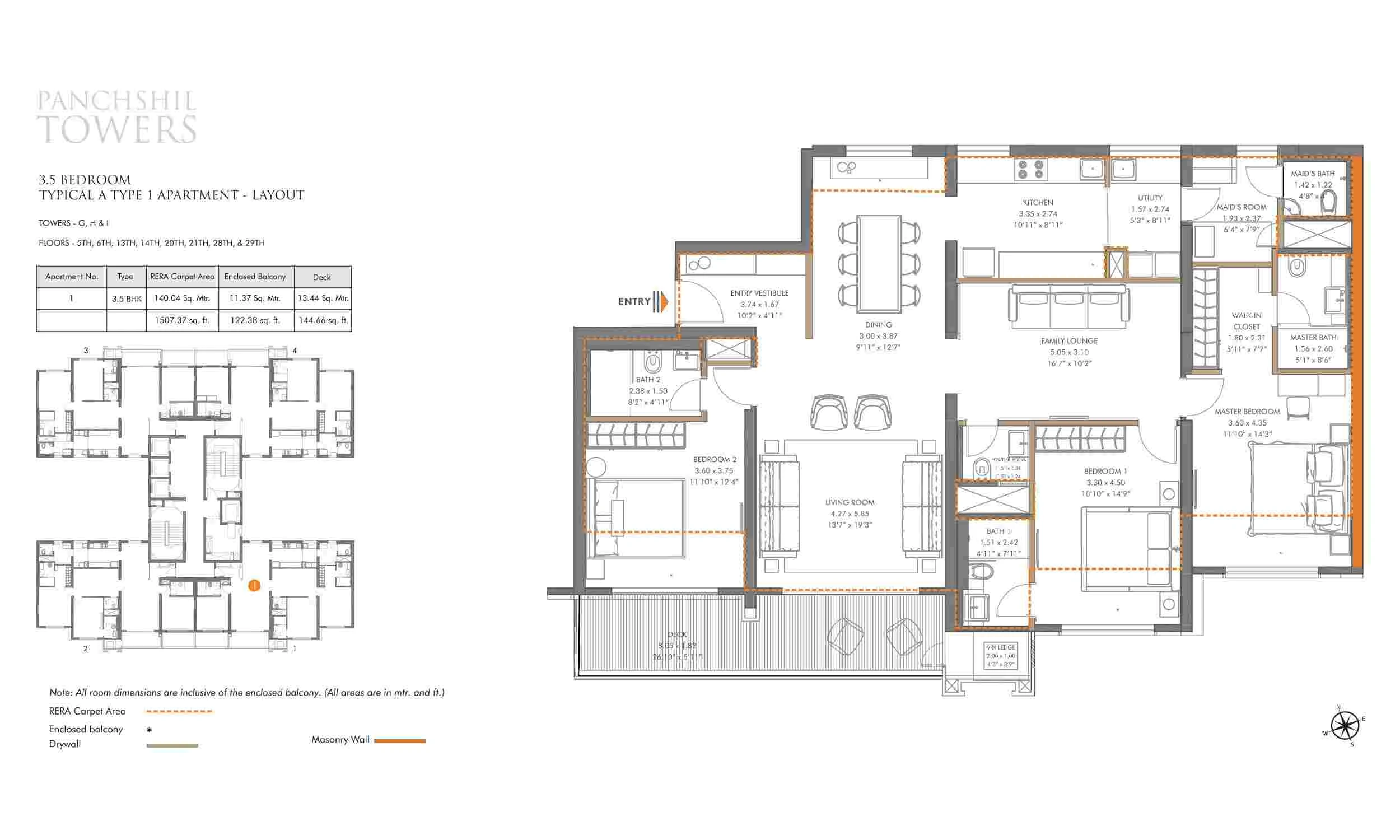 Floor Plans & Configurations - Tower G, H & I typical A type 1 apartment