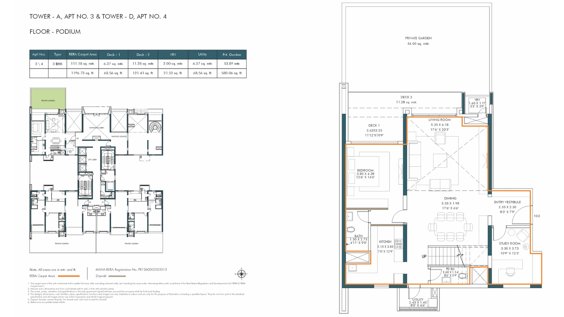 Floor Plans & Configurations - 3 BHK Duplex Podium Floor