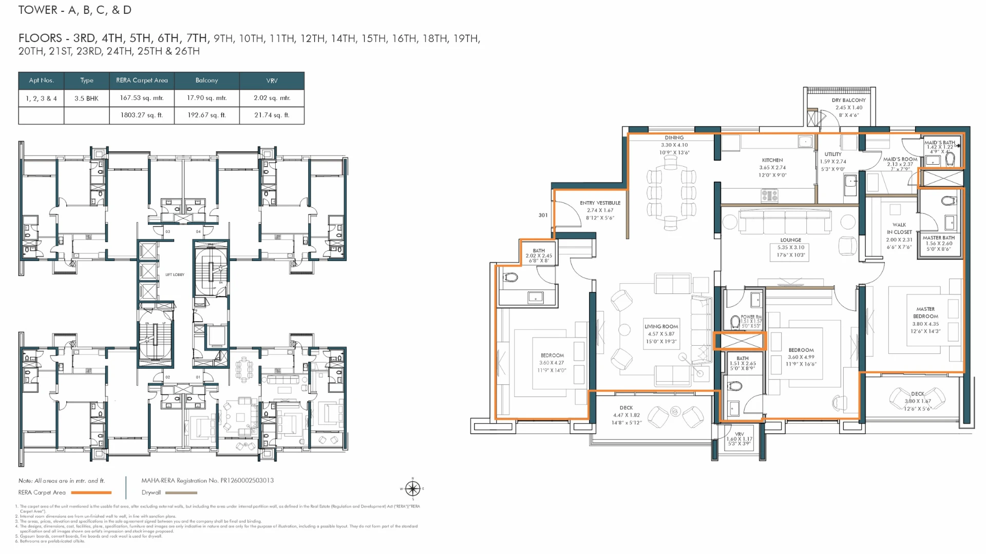 Floor Plans & Configurations - 3.5 BHK Typical Floor