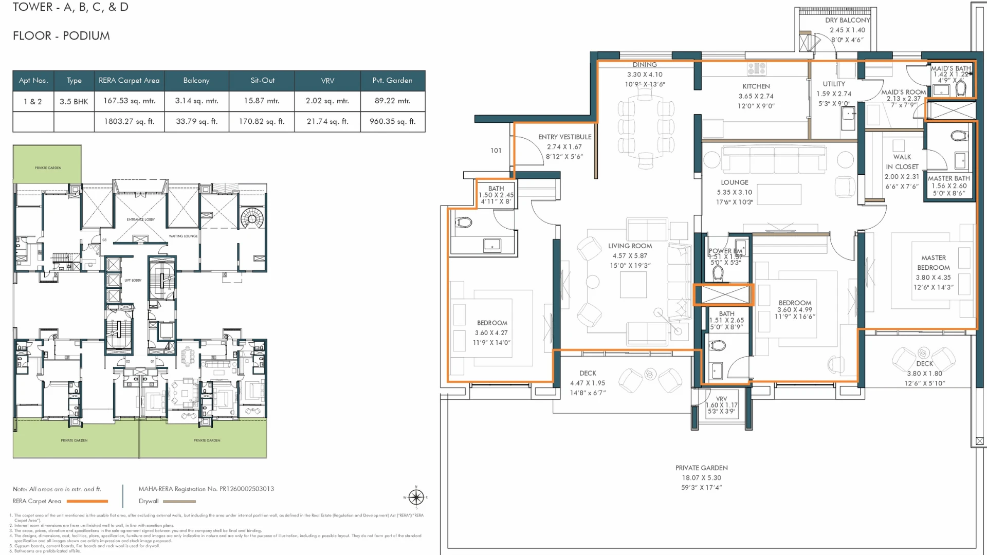 Floor Plans & Configurations - 3.5 BHK Podium Floor